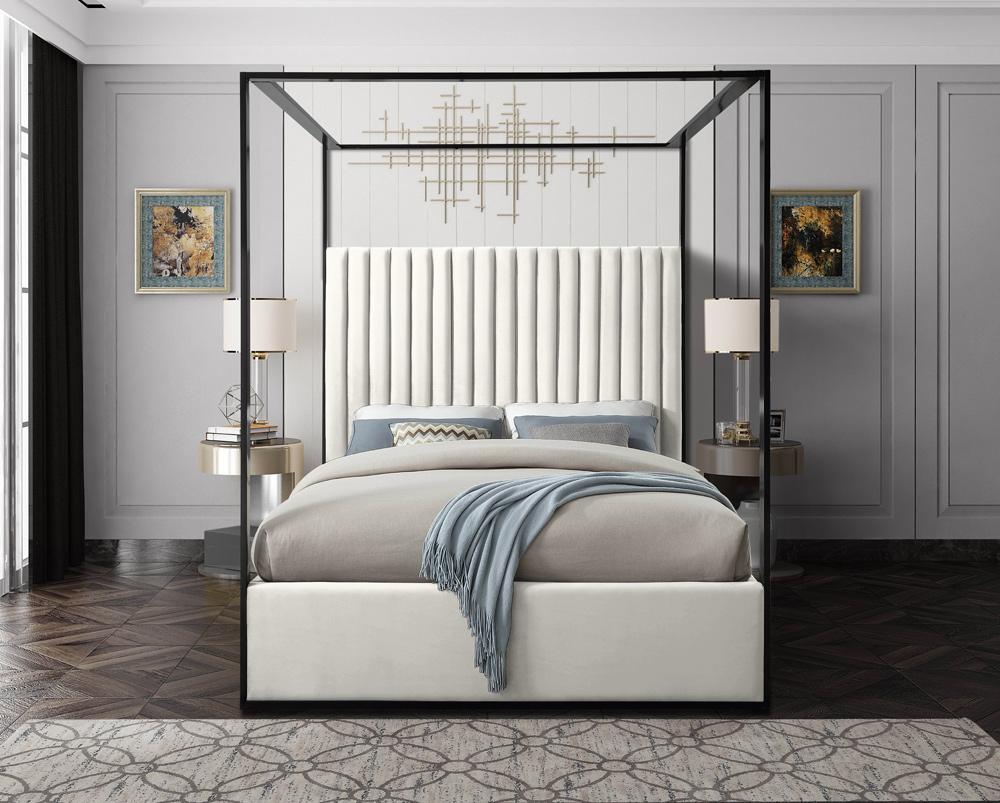 Meridian Furniture - Jax Cream Velvet King Bed - JaxCream-K veiw 4