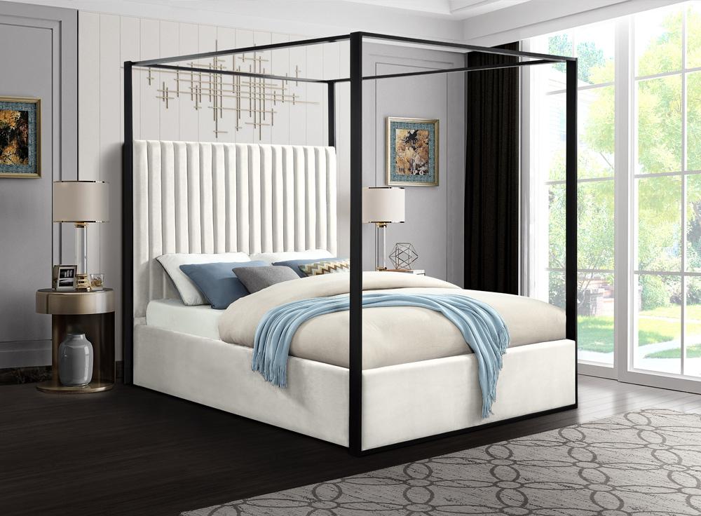 Meridian Furniture - Jax Cream Velvet Queen Bed - JaxCream-Q veiw 2