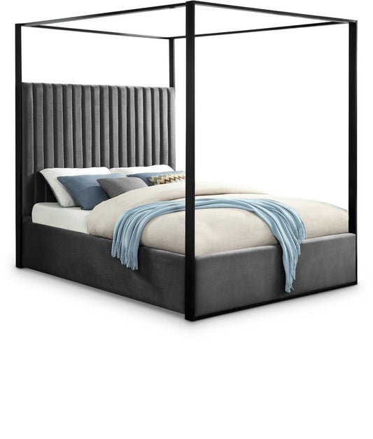 Meridian Furniture - Jax Grey Velvet Queen Bed - JaxGrey-Q veiw 1