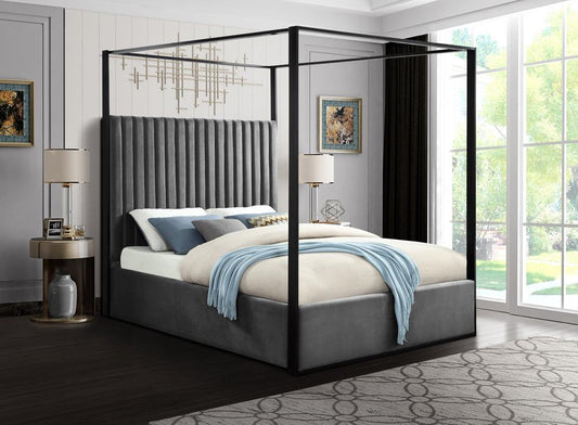 Meridian Furniture - Jax Grey Velvet Queen Bed - JaxGrey-Q veiw 2