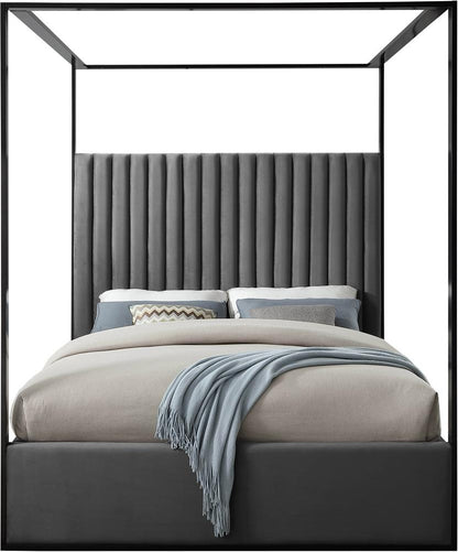 Meridian Furniture - Jax Grey Velvet Queen Bed - JaxGrey-Q veiw 3