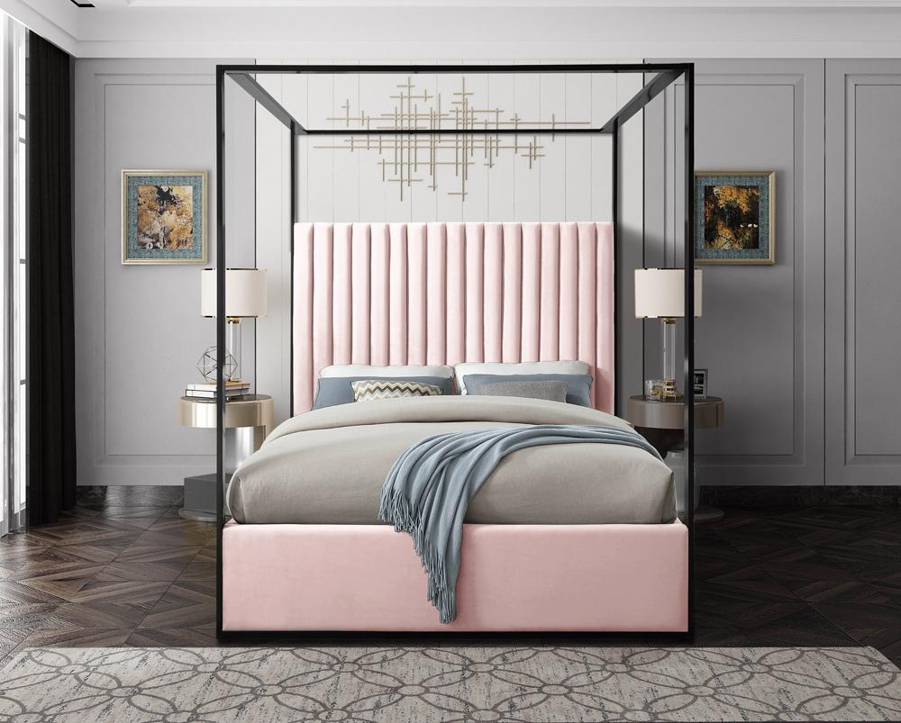 Meridian Furniture - Jax Pink Velvet King Bed - JaxPink-K veiw 4