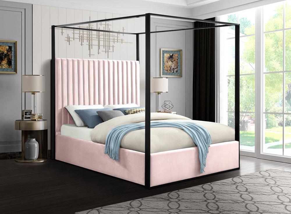 Meridian Furniture - Jax Pink Velvet Queen Bed - JaxPink-Q veiw 2
