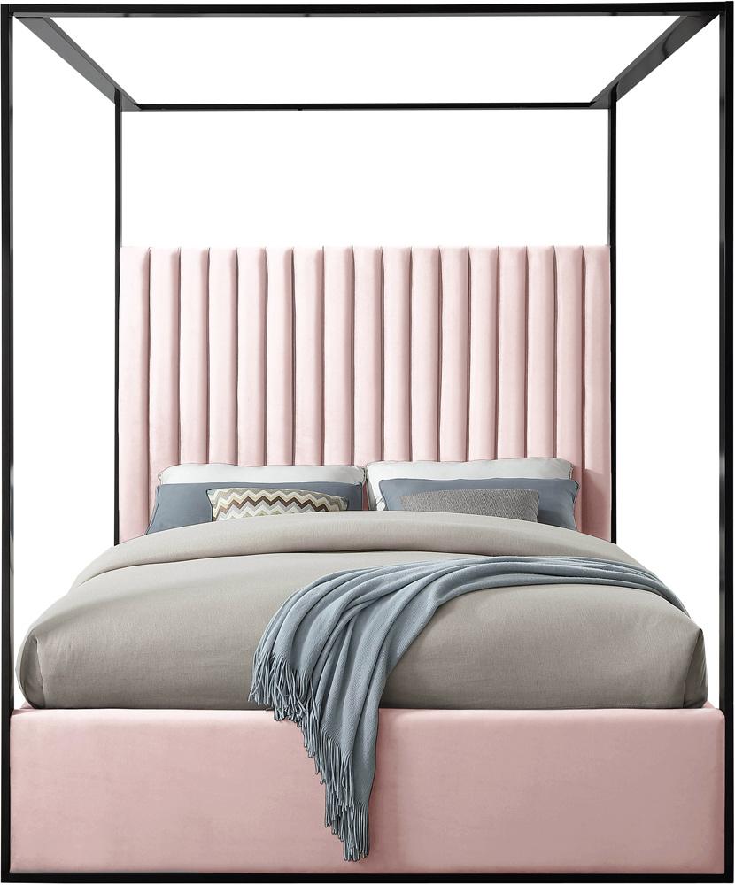 Meridian Furniture - Jax Pink Velvet Queen Bed - JaxPink-Q veiw 3