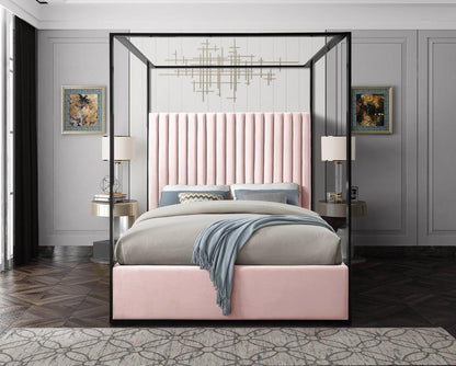 Meridian Furniture - Jax Pink Velvet Queen Bed - JaxPink-Q veiw 4