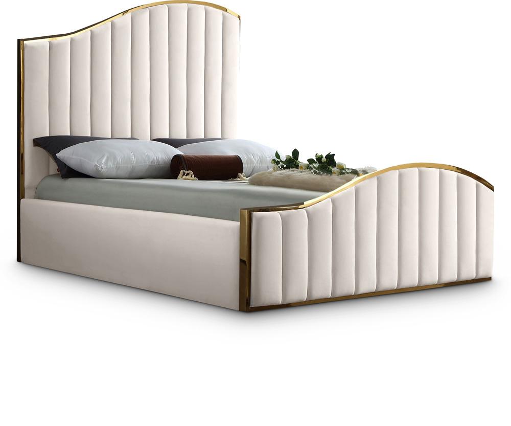 Meridian Furniture - Jolie Cream Velvet King Bed - JolieCream-K veiw 1