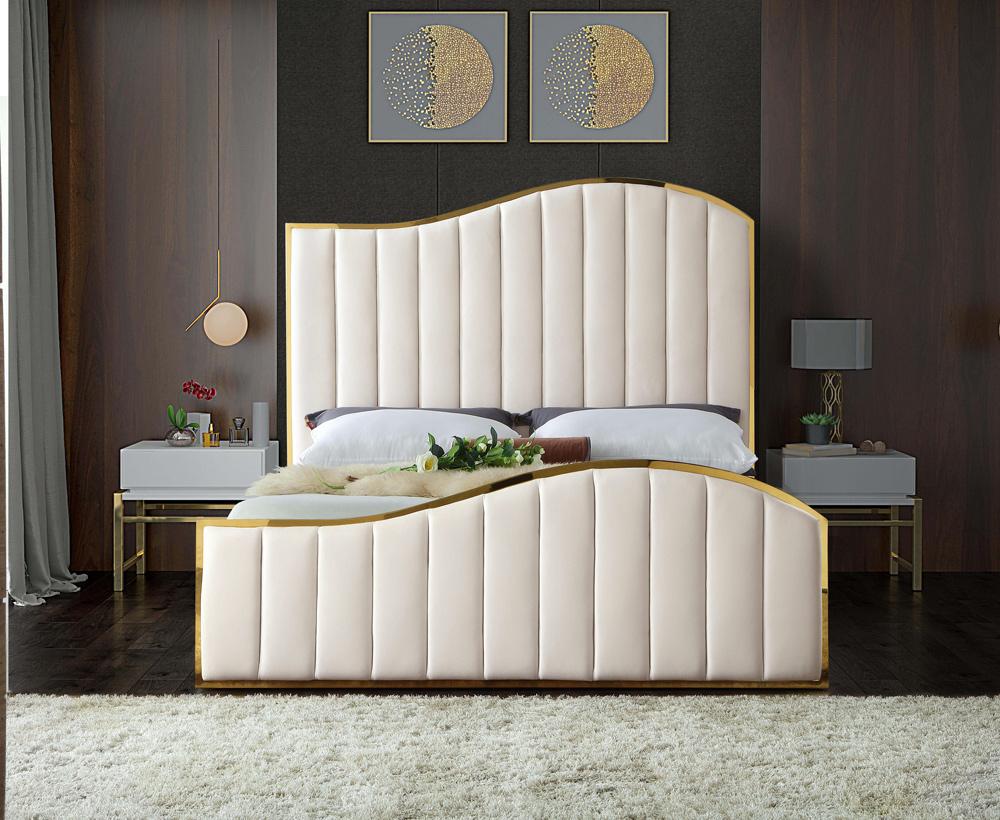 Meridian Furniture - Jolie Cream Velvet King Bed - JolieCream-K veiw 3