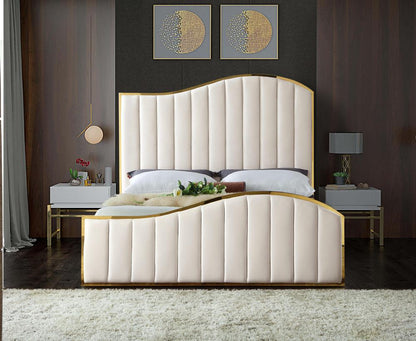 Meridian Furniture - Jolie Cream Velvet King Bed - JolieCream-K veiw 3