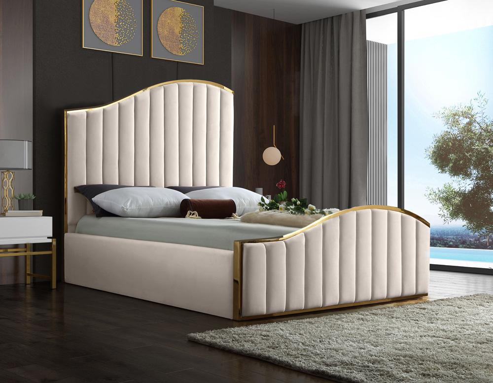 Meridian Furniture - Jolie Cream Velvet Queen Bed - JolieCream-Q veiw 2