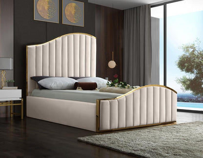 Meridian Furniture - Jolie Cream Velvet Queen Bed - JolieCream-Q veiw 2