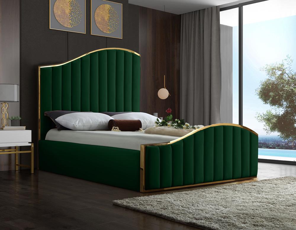 Meridian Furniture - Jolie Green Velvet Queen Bed - JolieGreen-Q veiw 2