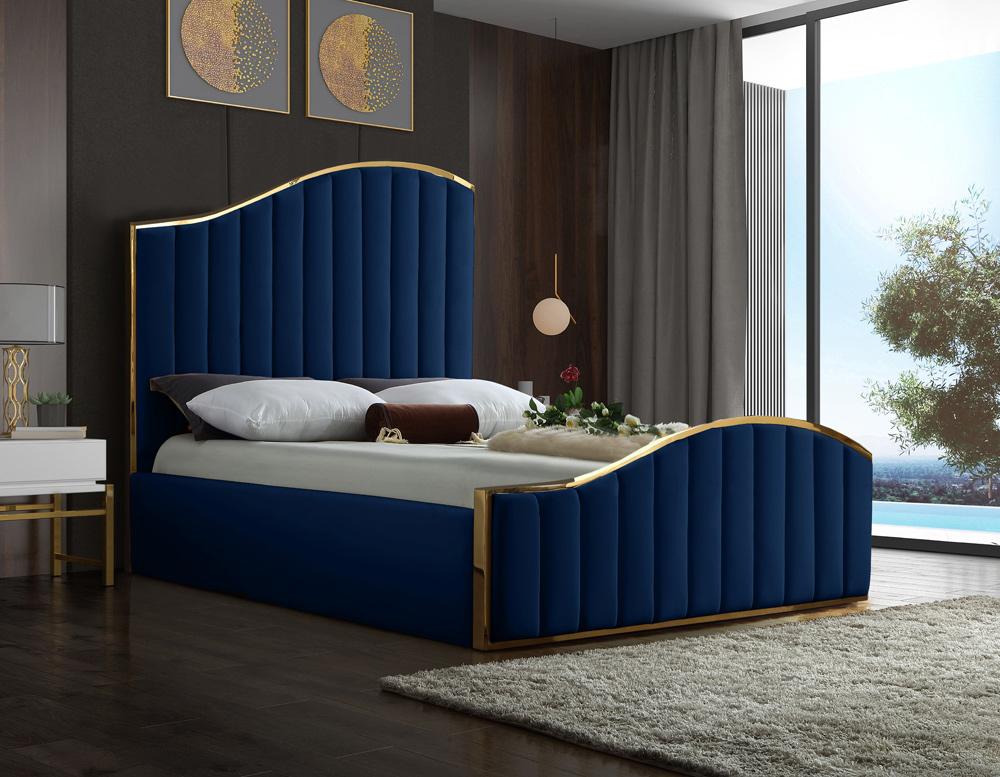 Meridian Furniture - Jolie Navy Velvet Queen Bed - JolieNavy-Q veiw 2
