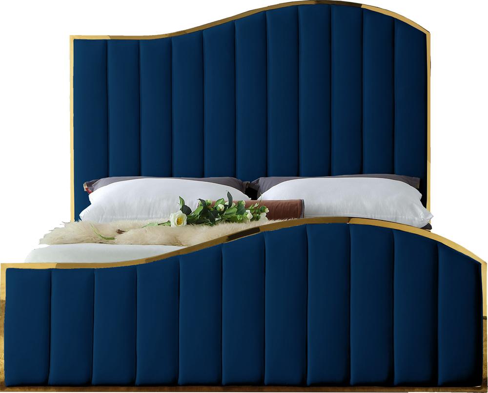 Meridian Furniture - Jolie Navy Velvet Queen Bed - JolieNavy-Q veiw 3