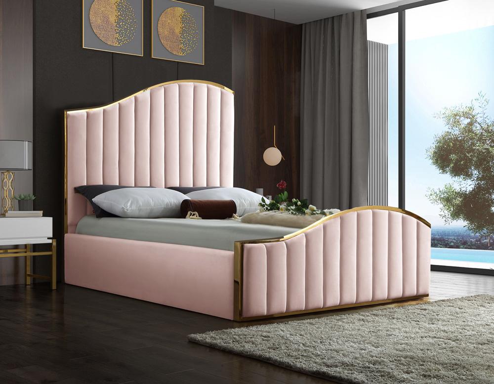 Meridian Furniture - Jolie Pink Velvet King Bed - JoliePink-K veiw 2