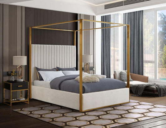Meridian Furniture - Jones Cream Velvet Queen Bed - JonesCream-Q veiw 2