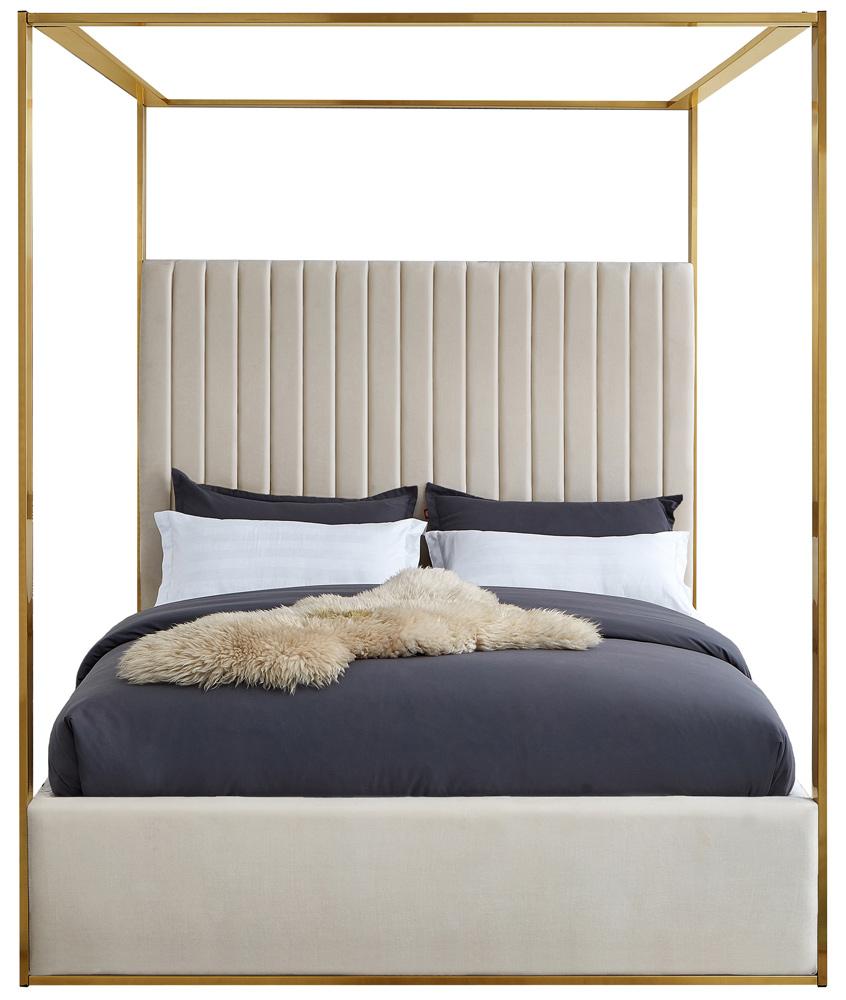 Meridian Furniture - Jones Cream Velvet Queen Bed - JonesCream-Q veiw 3