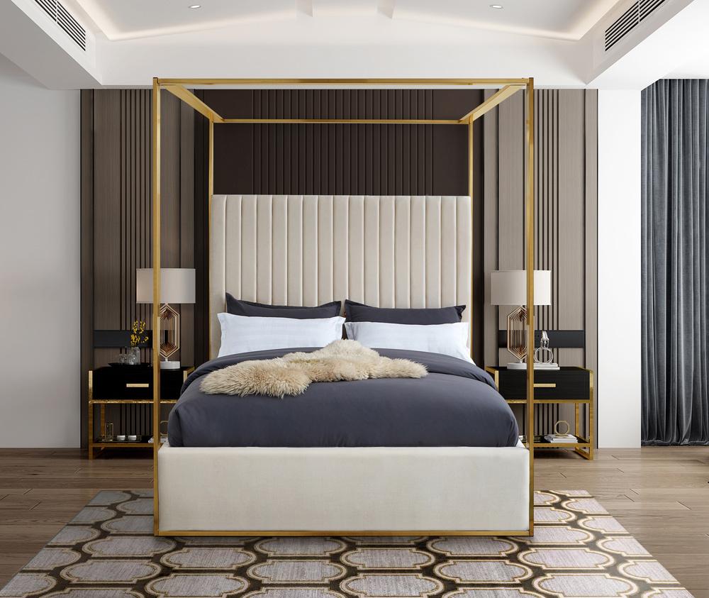 Meridian Furniture - Jones Cream Velvet Queen Bed - JonesCream-Q veiw 4