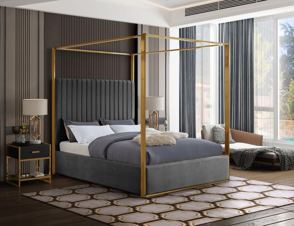 Meridian Furniture - Jones Grey Velvet King Bed - JonesGrey-K veiw 2