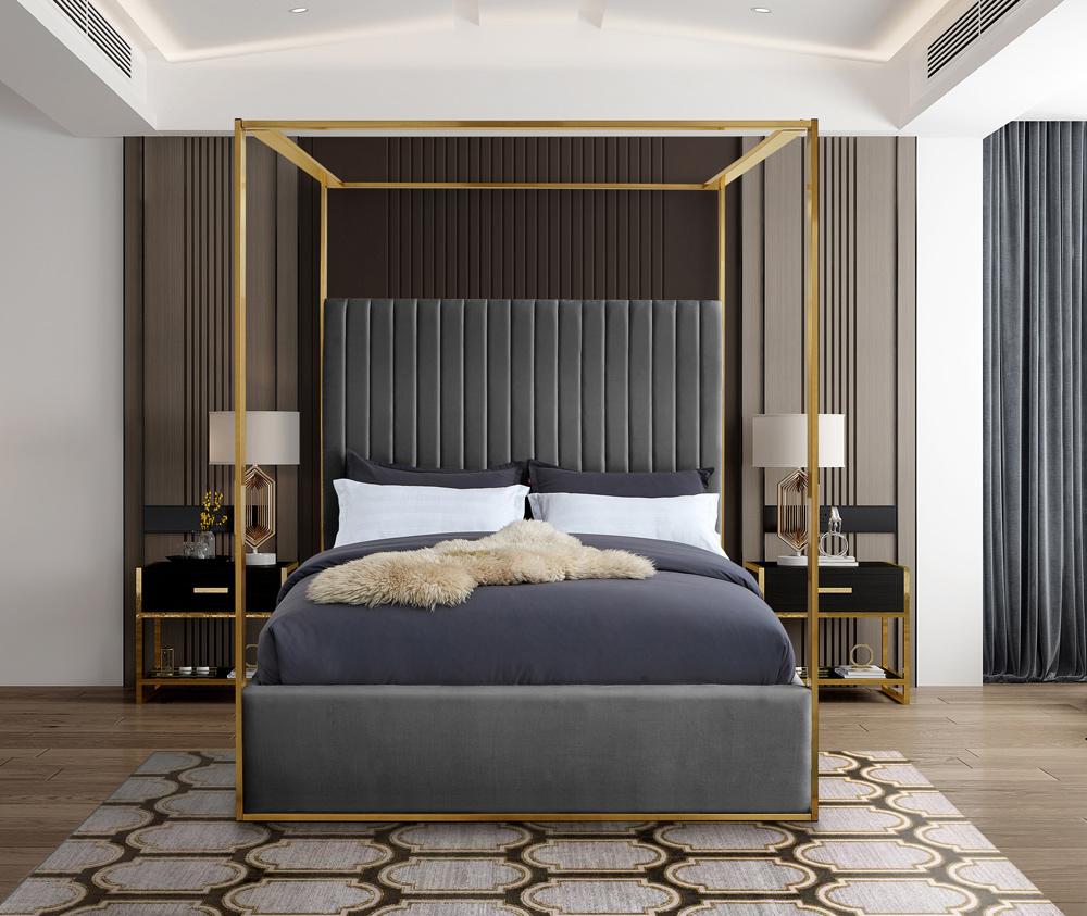 Meridian Furniture - Jones Grey Velvet King Bed - JonesGrey-K veiw 4