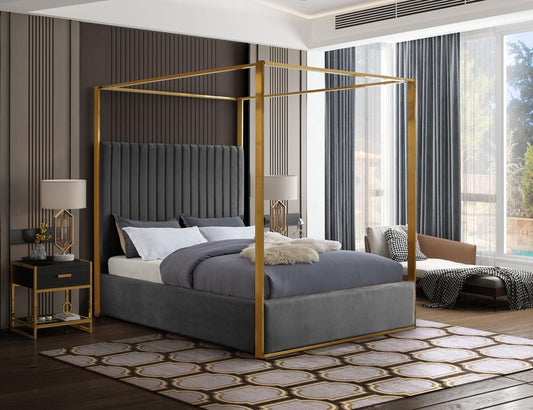 Meridian Furniture - Jones Grey Velvet Queen Bed - JonesGrey-Q veiw 2