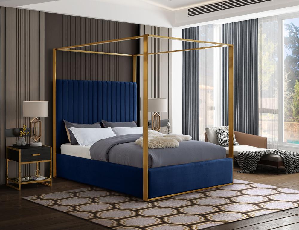 Meridian Furniture - Jones Navy Velvet King Bed - JonesNavy-K veiw 2
