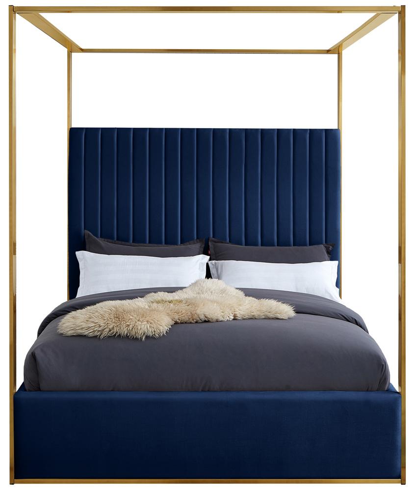 Meridian Furniture - Jones Navy Velvet King Bed - JonesNavy-K veiw 3