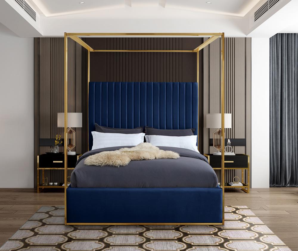 Meridian Furniture - Jones Navy Velvet King Bed - JonesNavy-K veiw 4