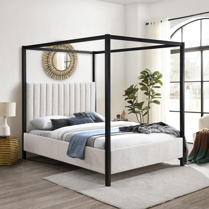 Meridian Furniture - Kelly Cream Boucle Fabric King Bed - KellyCream-K veiw 2