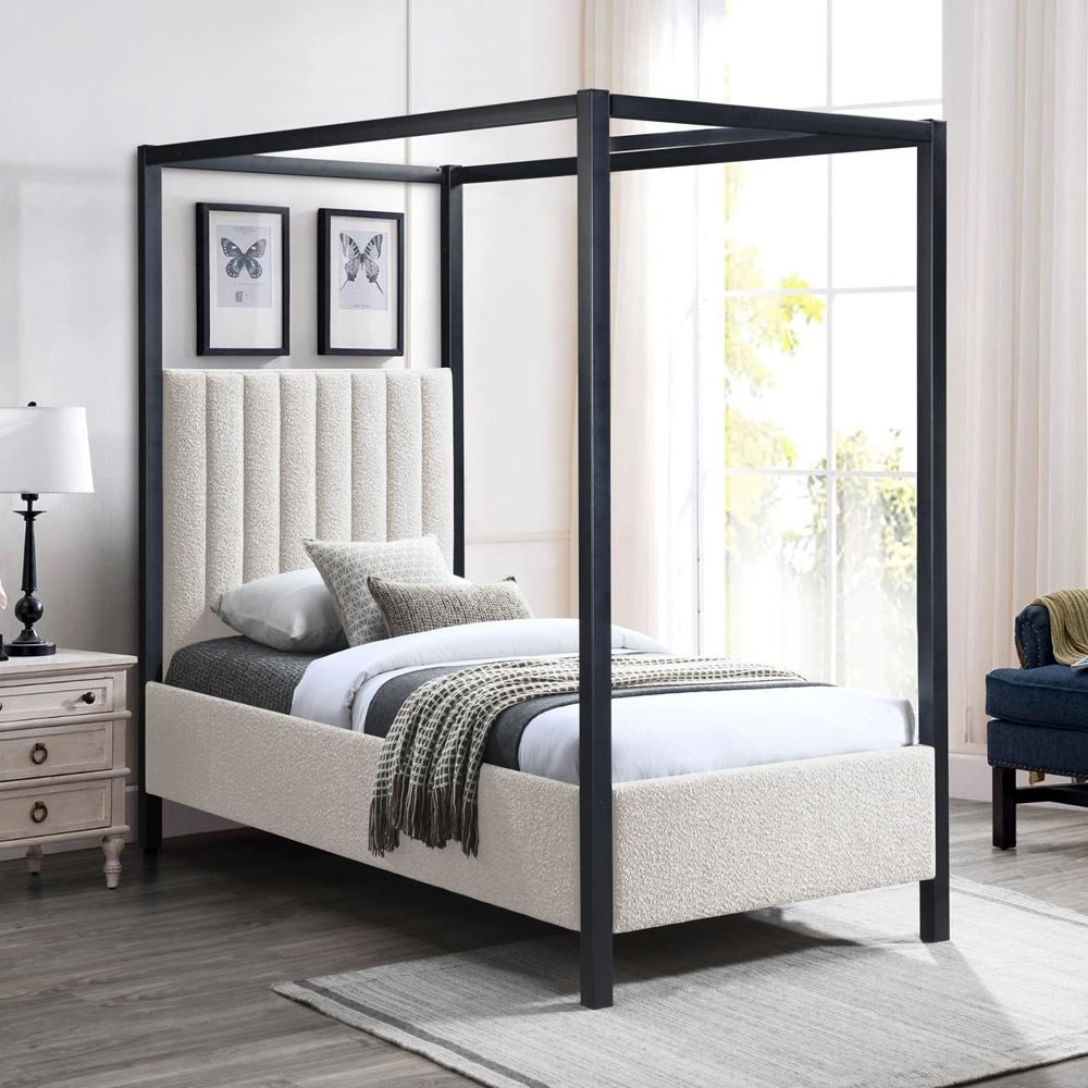 Meridian Furniture - Kelly Cream Boucle Fabric Twin Bed - KellyCream-T veiw 2