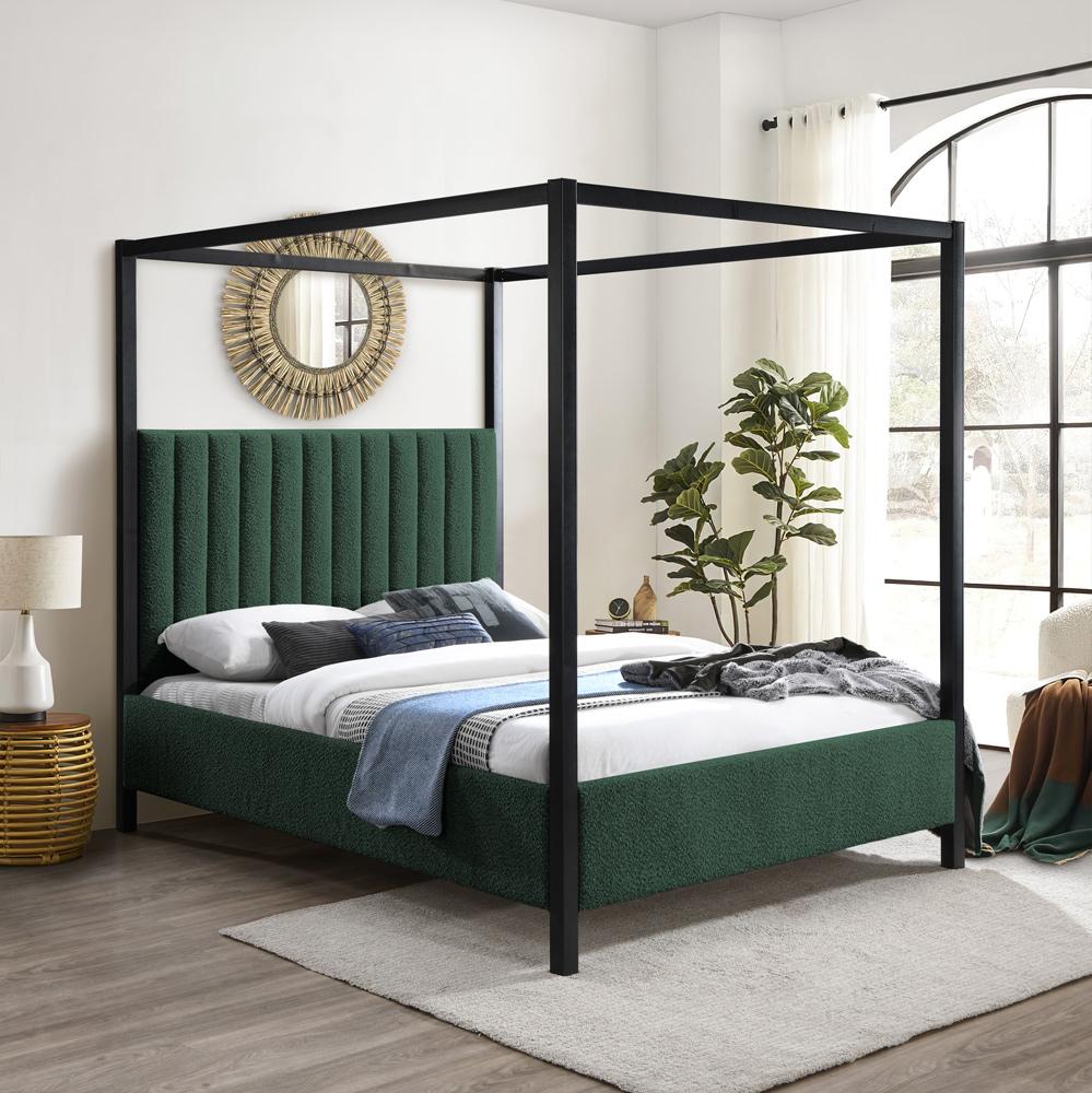 Meridian Furniture - Kelly Green Boucle Fabric King Bed - KellyGreen-K veiw 2