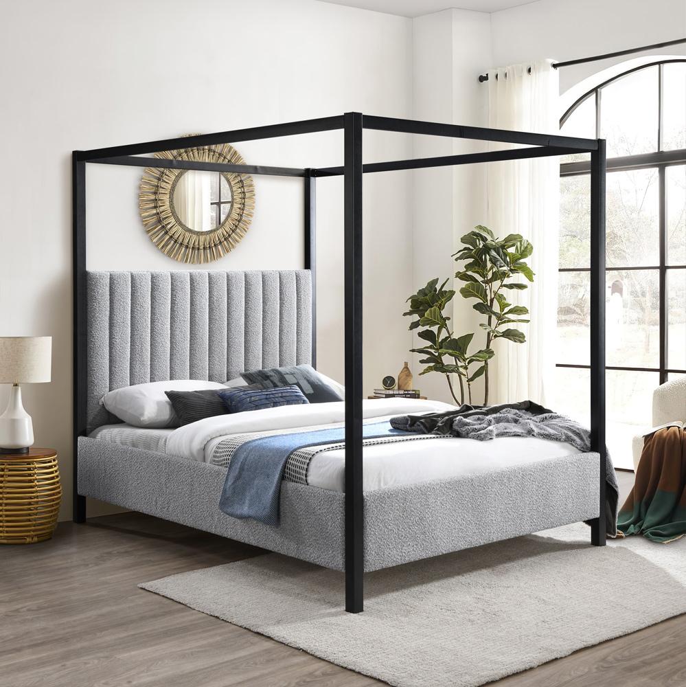 Meridian Furniture - Kelly Grey Boucle Fabric King Bed - KellyGrey-K veiw 2