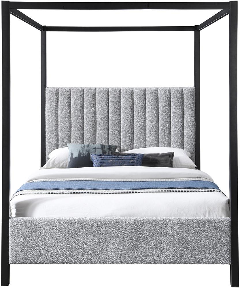 Meridian Furniture - Kelly Grey Boucle Fabric King Bed - KellyGrey-K veiw 3