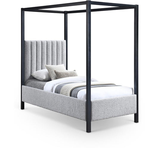 Meridian Furniture - Kelly Grey Boucle Fabric Twin Bed - KellyGrey-T veiw 1