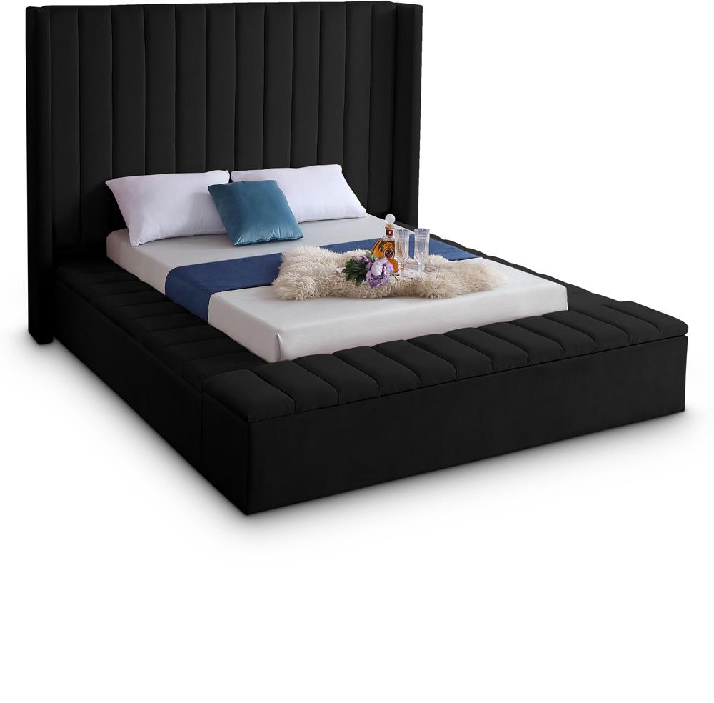 Meridian Furniture - Kiki Black Velvet Queen Bed - KikiBlack-Q veiw 1