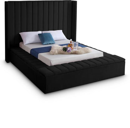 Meridian Furniture - Kiki Black Velvet Queen Bed - KikiBlack-Q veiw 1