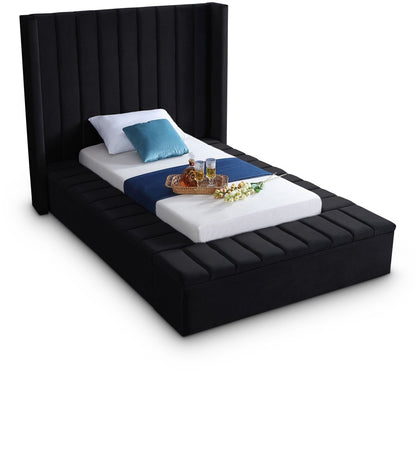 Meridian Furniture - Kiki Black Velvet Twin Bed - KikiBlack-T veiw 1