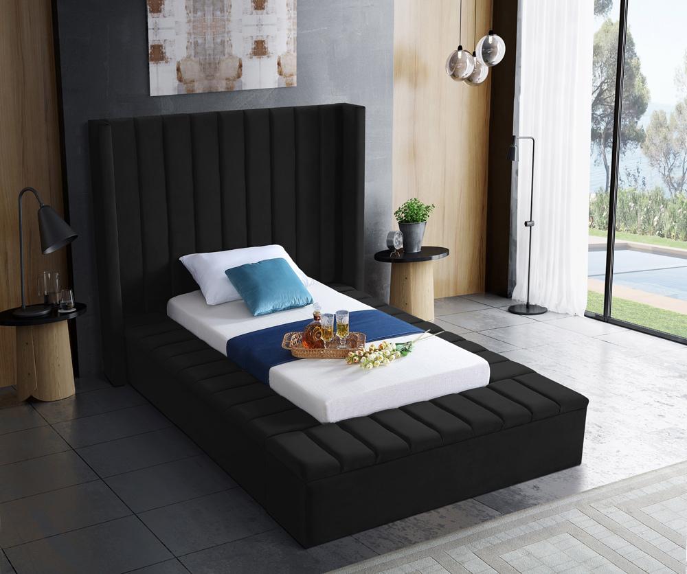 Meridian Furniture - Kiki Black Velvet Twin Bed - KikiBlack-T veiw 3