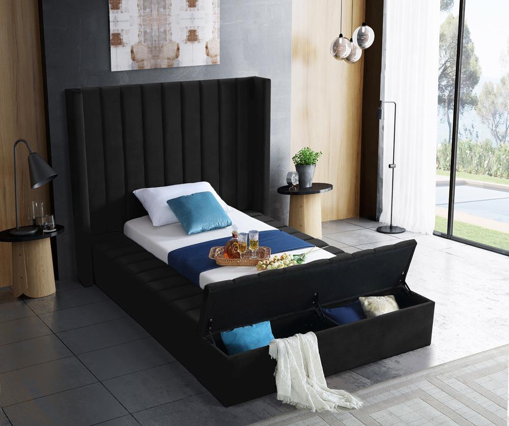 Meridian Furniture - Kiki Black Velvet Twin Bed - KikiBlack-T veiw 4