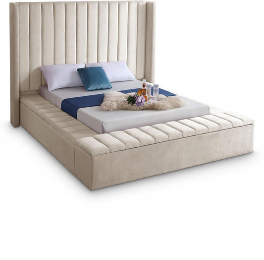 Meridian Furniture - Kiki Cream Velvet Full Bed - KikiCream-F veiw 1