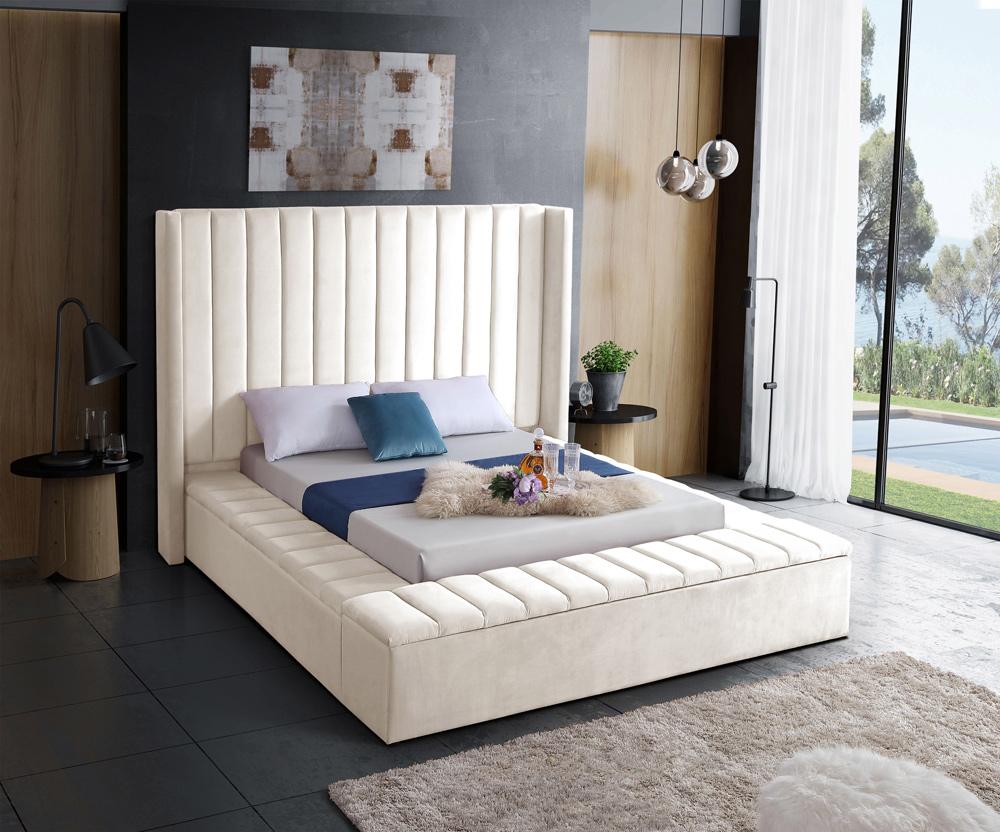 Meridian Furniture - Kiki Cream Velvet King Bed - KikiCream-K veiw 3