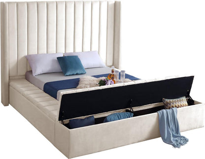 Meridian Furniture - Kiki Cream Velvet Queen Bed - KikiCream-Q veiw 2