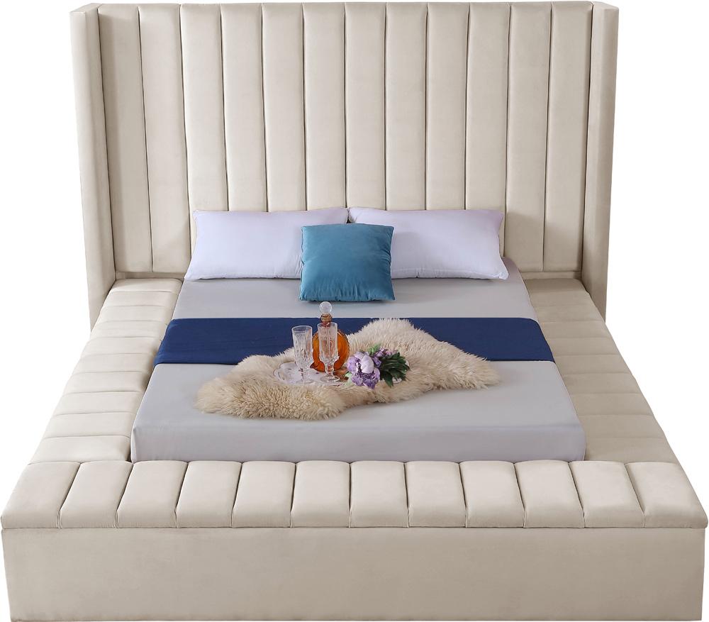 Meridian Furniture - Kiki Cream Velvet Queen Bed - KikiCream-Q veiw 5