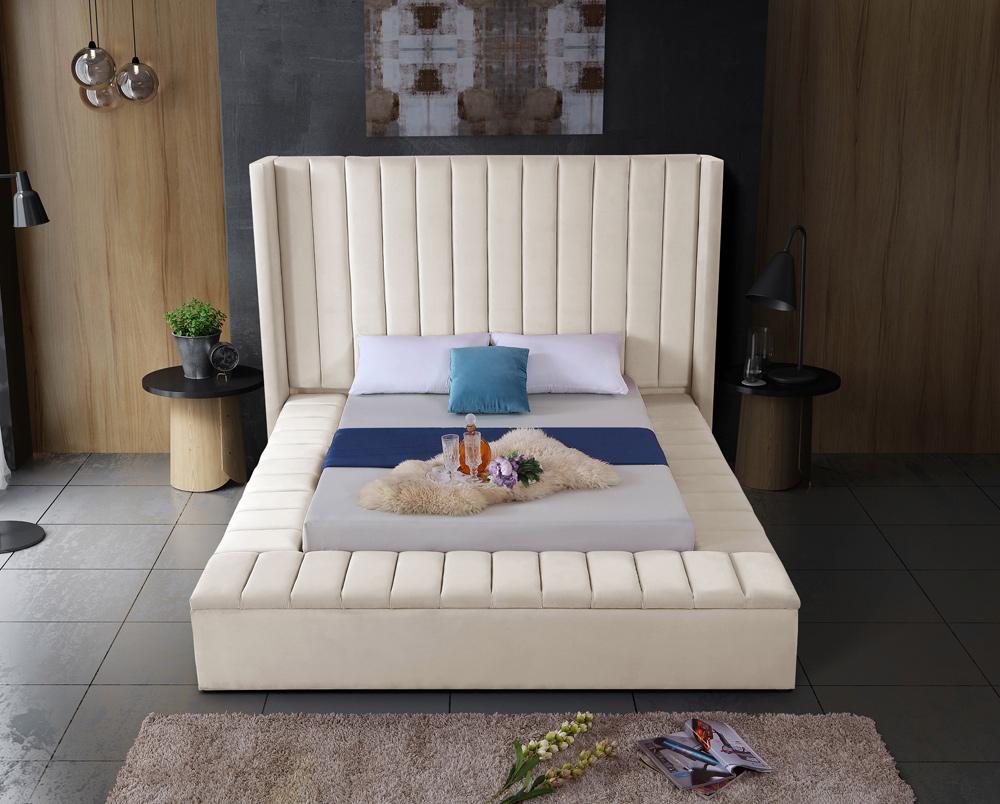 Meridian Furniture - Kiki Cream Velvet Queen Bed - KikiCream-Q veiw 6