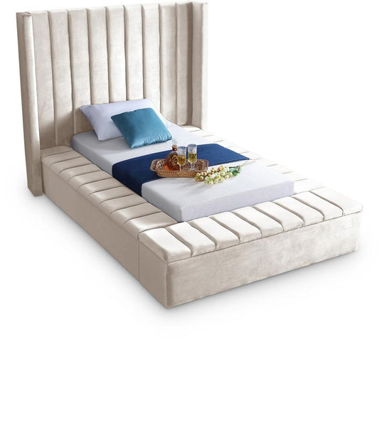Meridian Furniture - Kiki Cream Velvet Twin Bed - KikiCream-T veiw 1