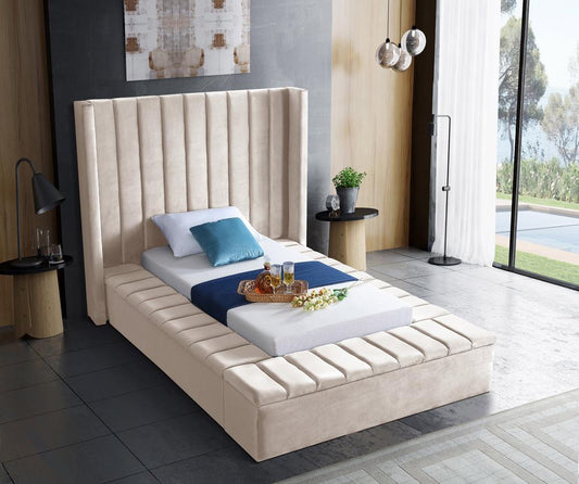 Meridian Furniture - Kiki Cream Velvet Twin Bed - KikiCream-T veiw 2