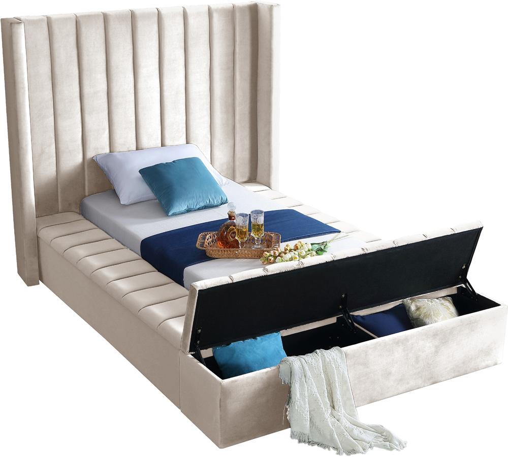 Meridian Furniture - Kiki Cream Velvet Twin Bed - KikiCream-T veiw 3