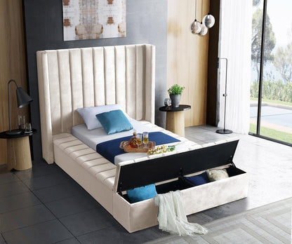 Meridian Furniture - Kiki Cream Velvet Twin Bed - KikiCream-T veiw 4