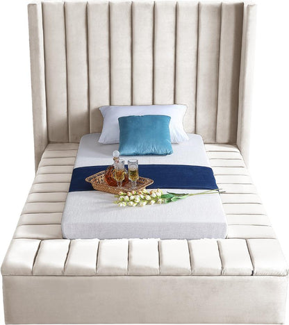 Meridian Furniture - Kiki Cream Velvet Twin Bed - KikiCream-T veiw 5
