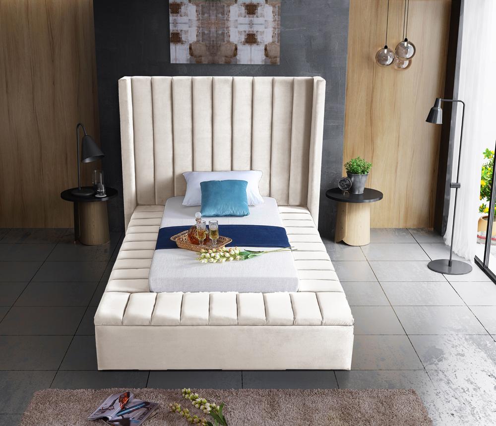 Meridian Furniture - Kiki Cream Velvet Twin Bed - KikiCream-T veiw 6