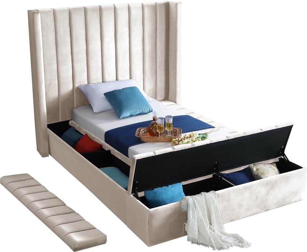 Meridian Furniture - Kiki Cream Velvet Twin Bed - KikiCream-T veiw 7